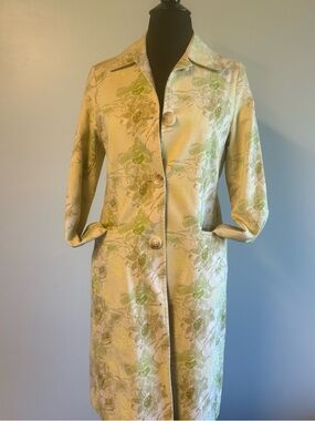 Old Navy Light Green Floral Brocade Trench Coat